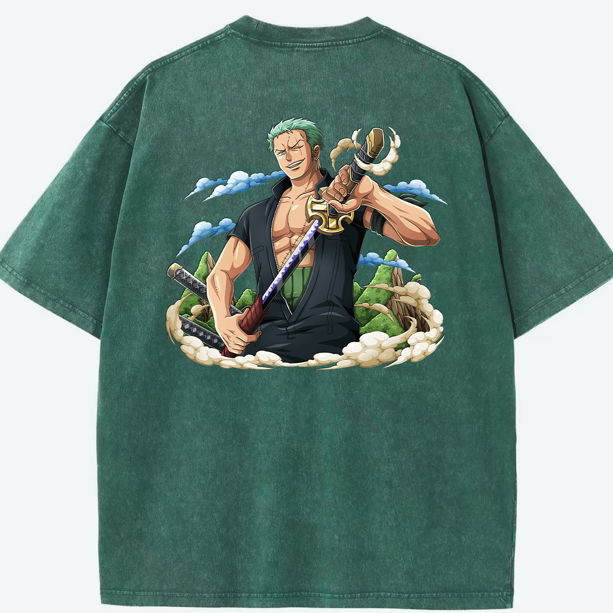 ワンピース ロロノア・ゾロ ONE PIECE Roronoa Zoro 綿100% ヴィンテージ風 半袖Tシャツ（背面プリント）